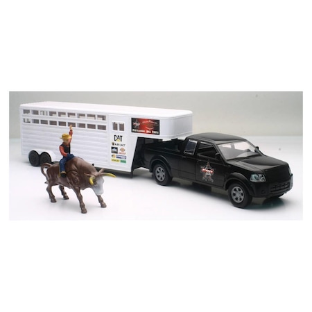 New-Ray Toys PBR Pick Up & Cattle Trailer With Bull & Rider Set, 6PK SS-38636
